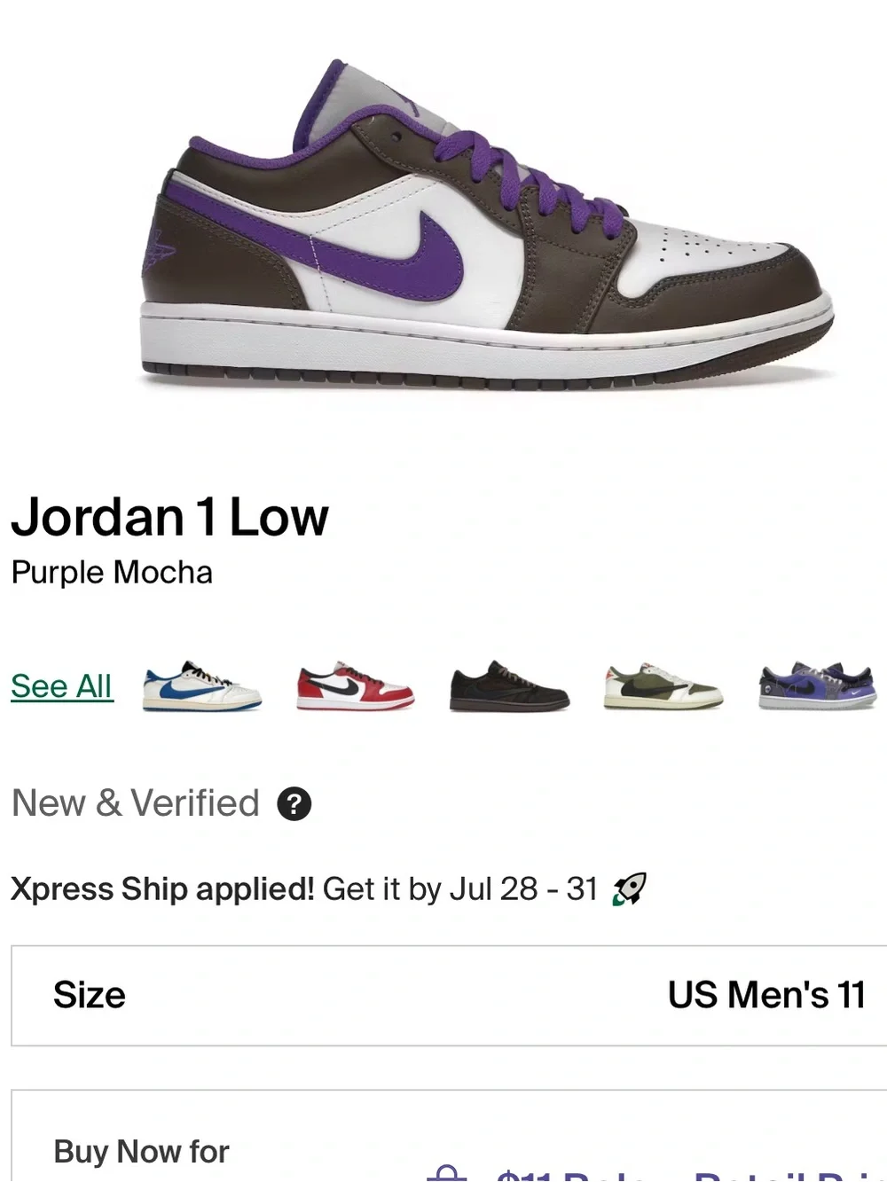 Jordan 1 Low “Purple Mocha” Men’s Size 11